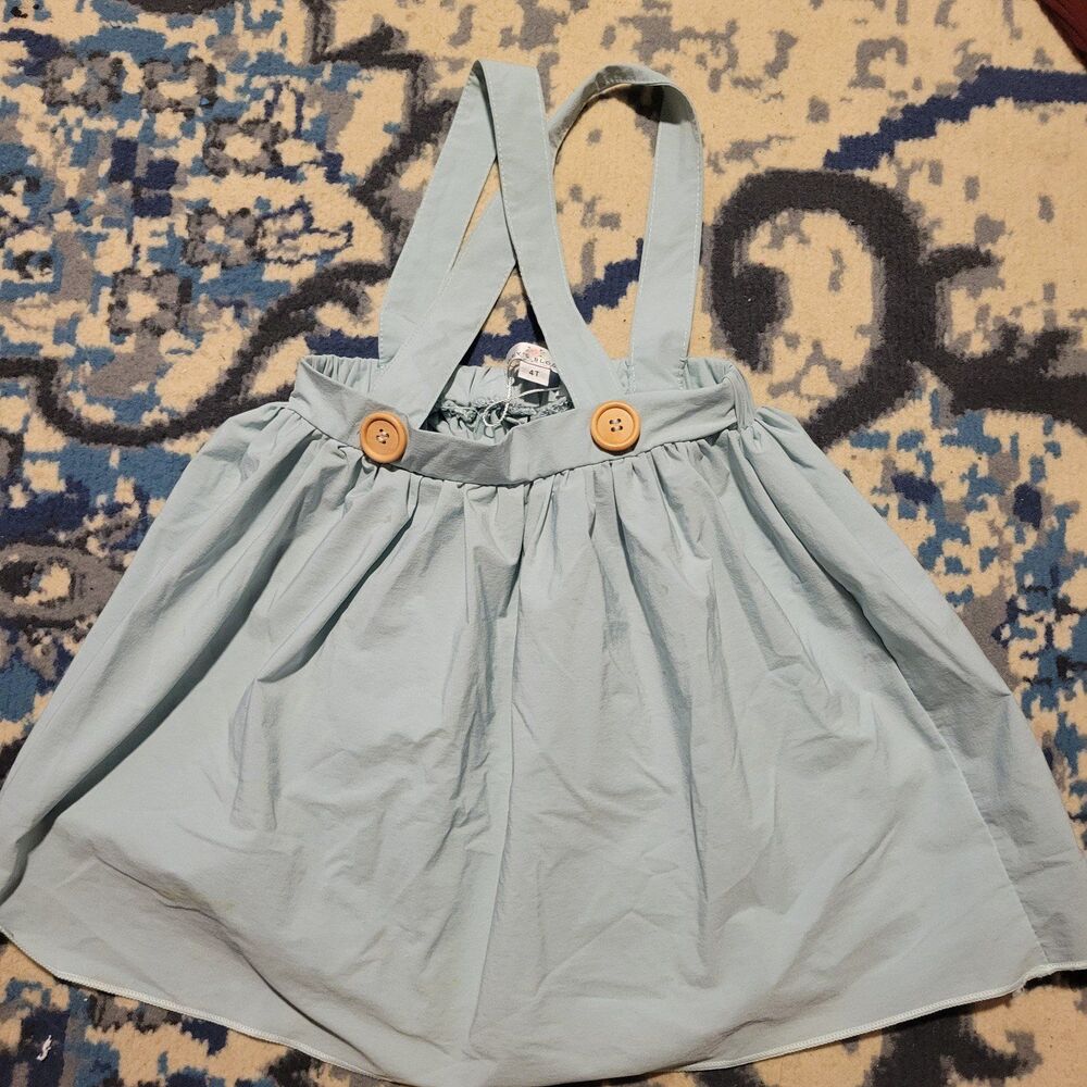 Bailey's Blossoms Girls Blue Skirt Suspender Straps Wooden Buttons Size 4T
